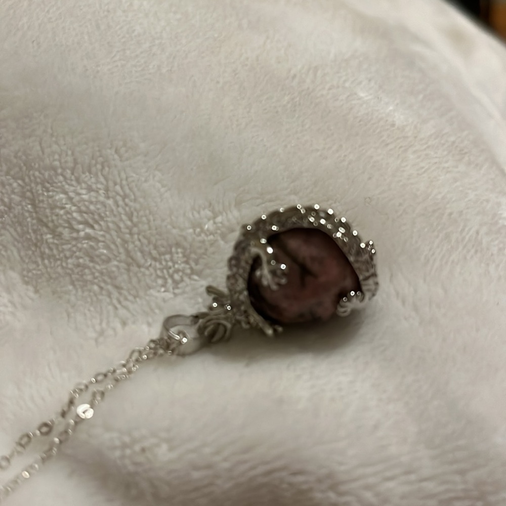 Necklace Sterling Silver. Pendant with Dragon wrapped around Amethyst stone